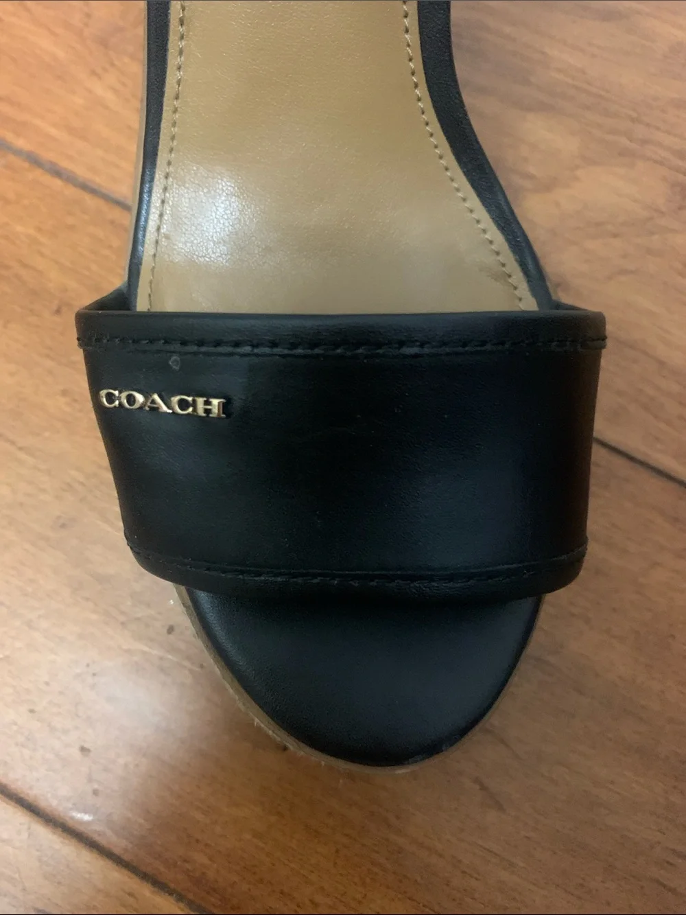 Coach Elda Mat Black Wedge Sandals with buckle strap Size 5.5